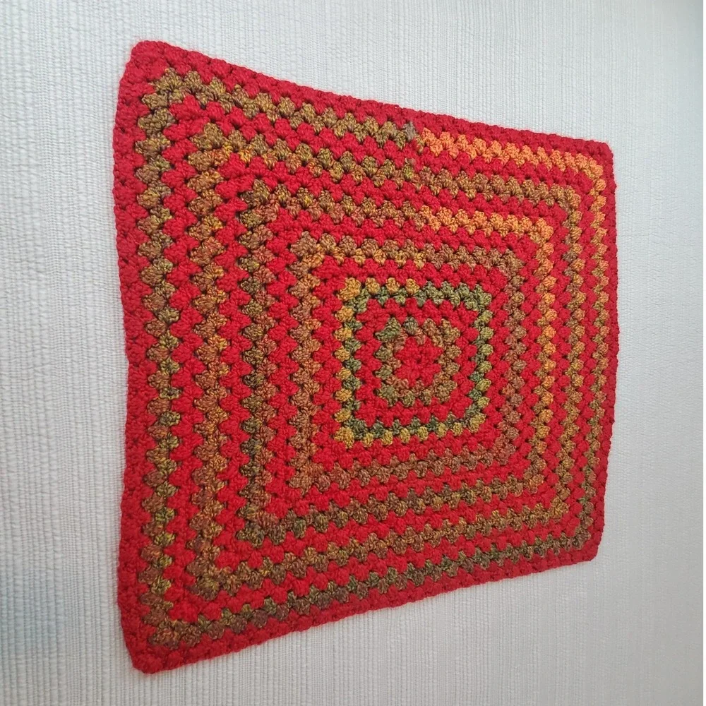 Handmade Granny Square Baby Blanket Unisex 30x30 Red Multi Excellent Crochet